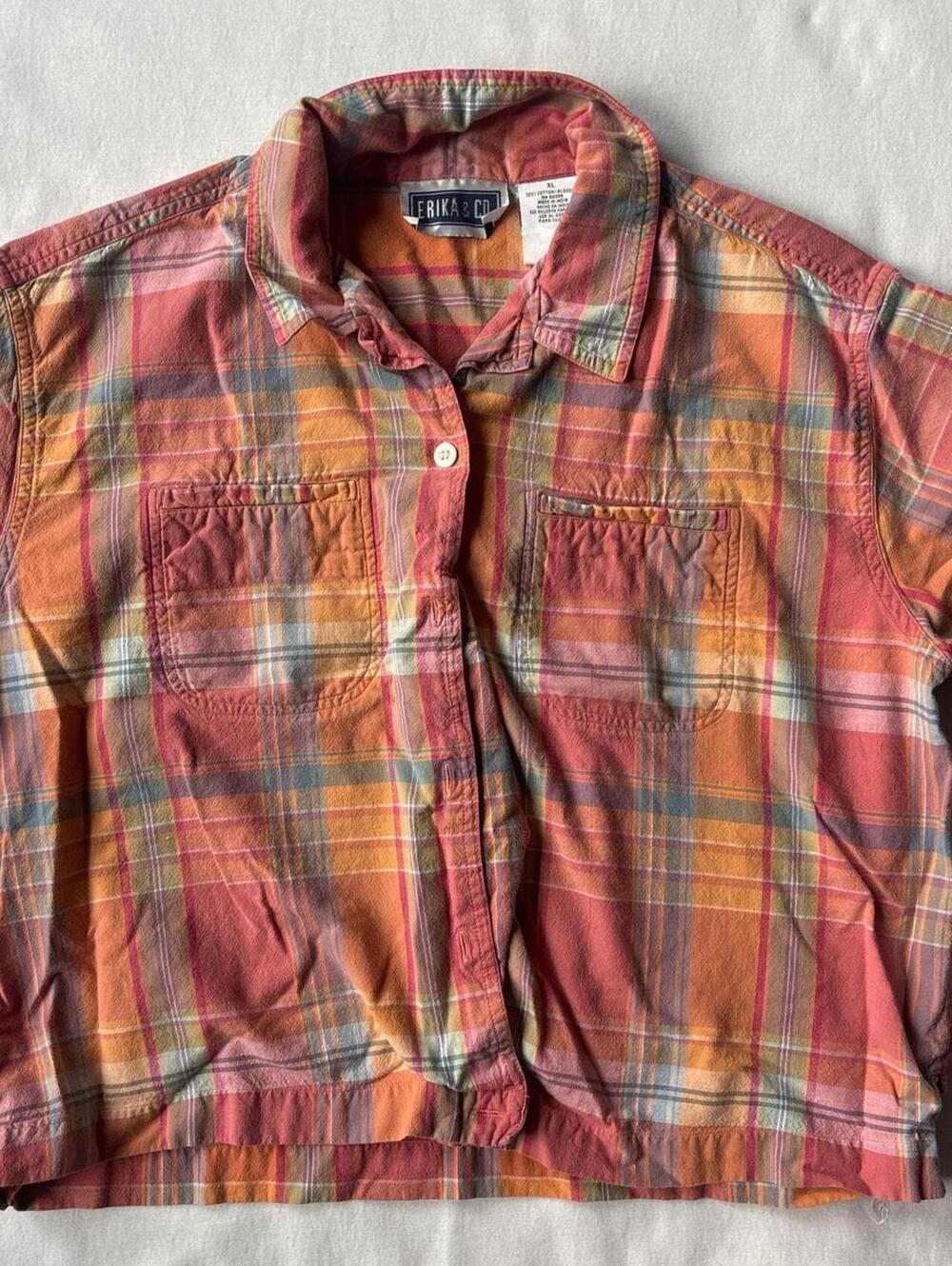 90s cotton plaid button up size xl/ medium